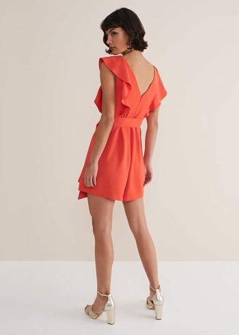 Phase Eight Oaklynn Ruffle Playsuit Jumpsuit Coral USA | 5160783-VR